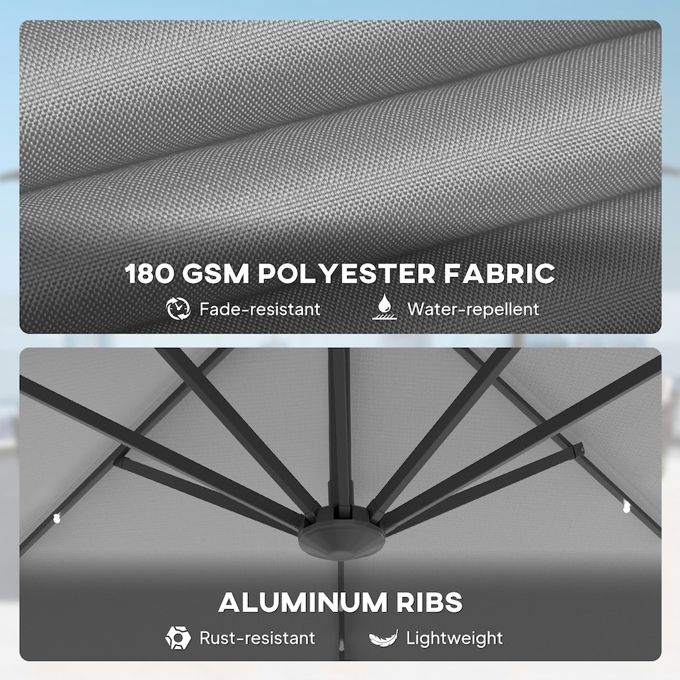 image 1 of Outsunny 3(m) Cantilever Parasol Patio Sun Umbrella w/ Base Solar Lights Grey