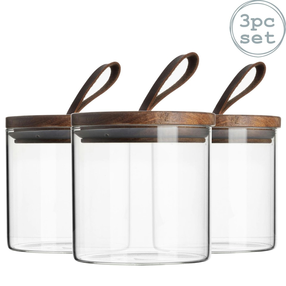 image 1 of Argon Tableware Scandi Storage Jar with Leather Loop Lid - 550ml - Pack of 3