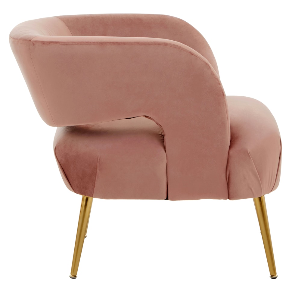 image 1 of Interiors by Premier Pink Velvet Chair with Gold Finish Metal Legs, Backrest Dining Chair, Easy to Clean Armchair
