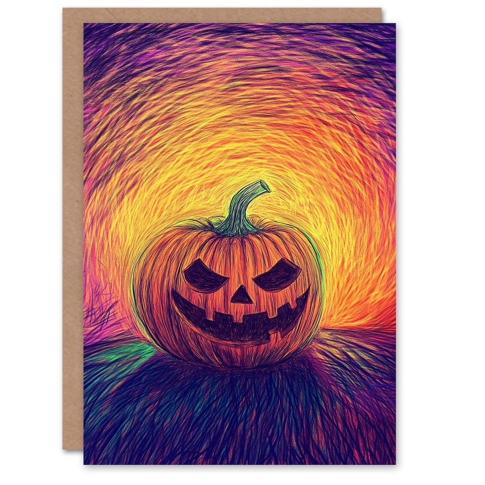 image 1 of Evil Fun Carved Pumpkin Face Trick or Treat Scary Halloween Card