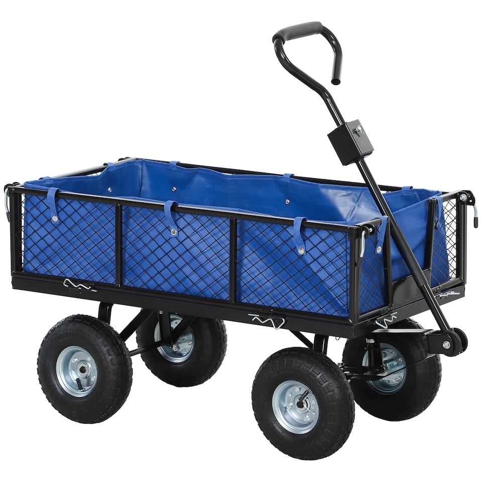 image 1 of Outsunny Garden Cart with Removable Liner, Quick-Release Sides, Blue