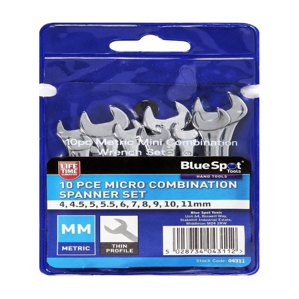 image 1 of Blue Spot Tools - 10 Pce Micro Combination Spanner Set (4-11mm)