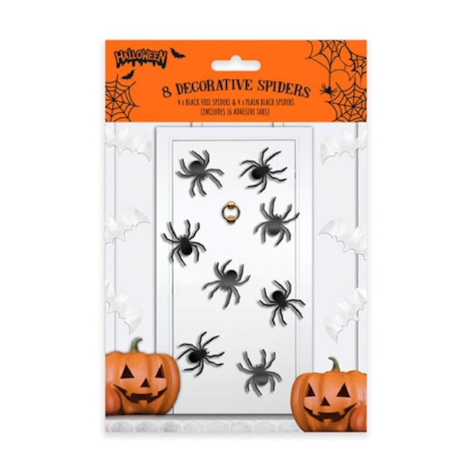 image 1 of Black Foil Spiders Halloween Decorations - Pack of 8