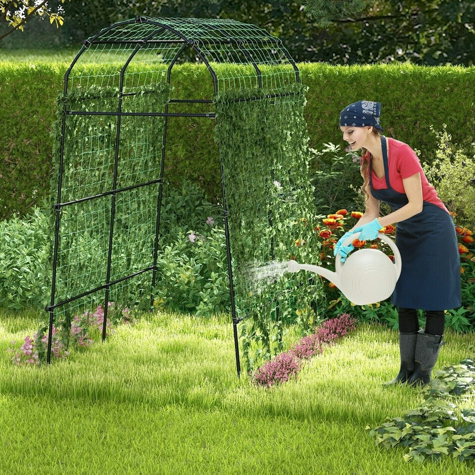 image 1 of COSTWAY 230CM Metal Garden Arch Arbor Climbing Trellis Pergola