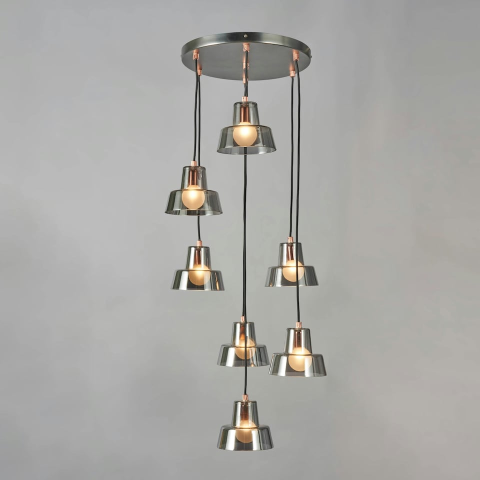 image 1 of BHS Demi Ceiling Pendant with Glass Shades, Pewter