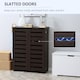 image 4 of HOMCOM Narrow Shoe Cabinet for Entryway, 5-Tier Slim Shoe Storage Cabinet with 2 Slatted Doors and Adjustable Shelves for 15 Pairs, Dark Brown | Brown