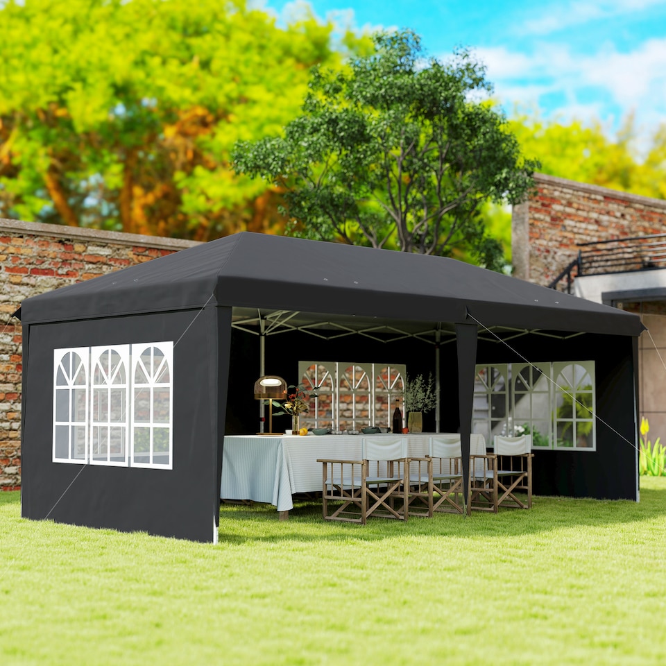 image 1 of Outsunny 3 x 6m Garden Pop Up Gazebo, Height Adjustable Marquee Party Tent with Sidewalls, Storage Bag, Black