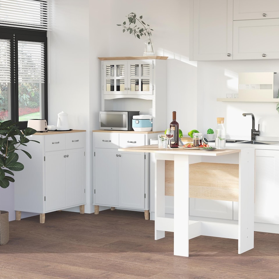 image 1 of HOMCOM Wooden Folding Dining Table Writing Desk Oak, White Home Office