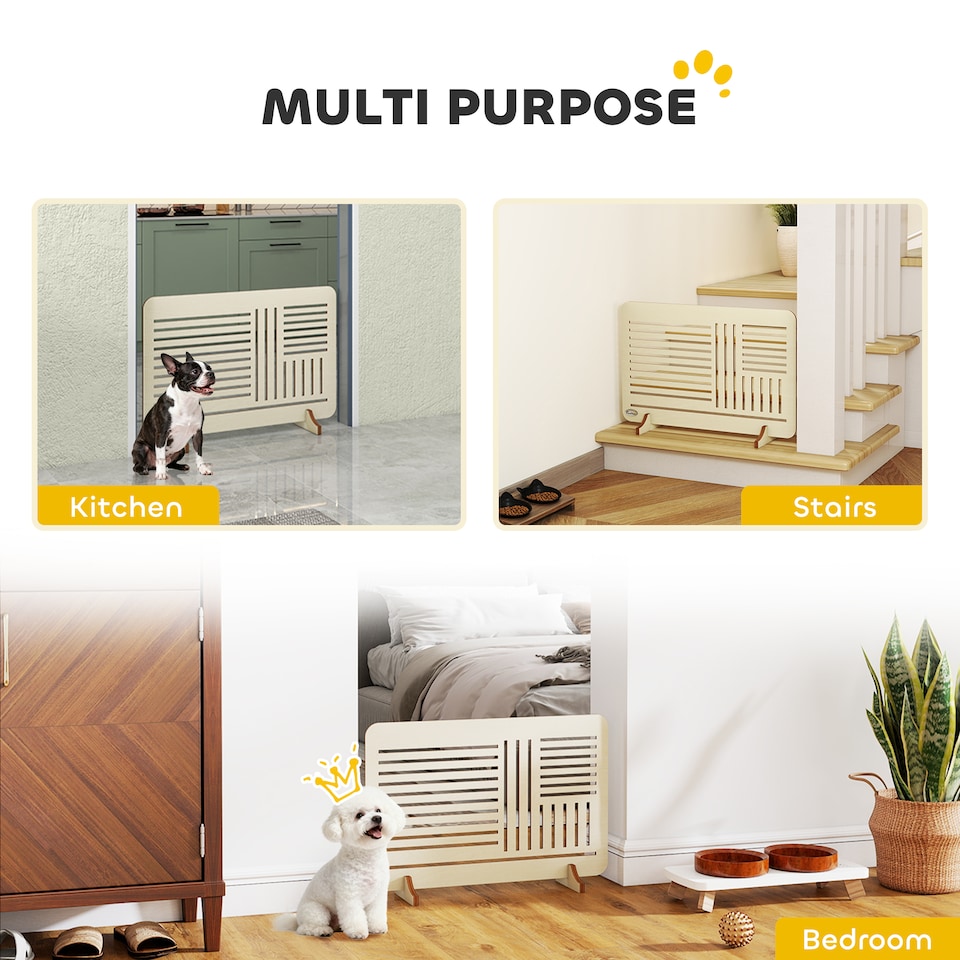 image 1 of PawHut Freestanding Pet Gate for Small Dogs, 75 x 51 cm, Natural