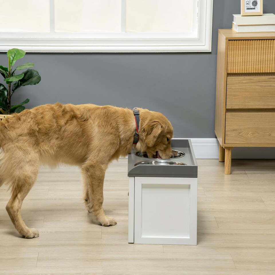 image 1 of PawHut Stainless Steel Raised Dog Bowl w/ 21L Storage Drawer, for Large Dogs
