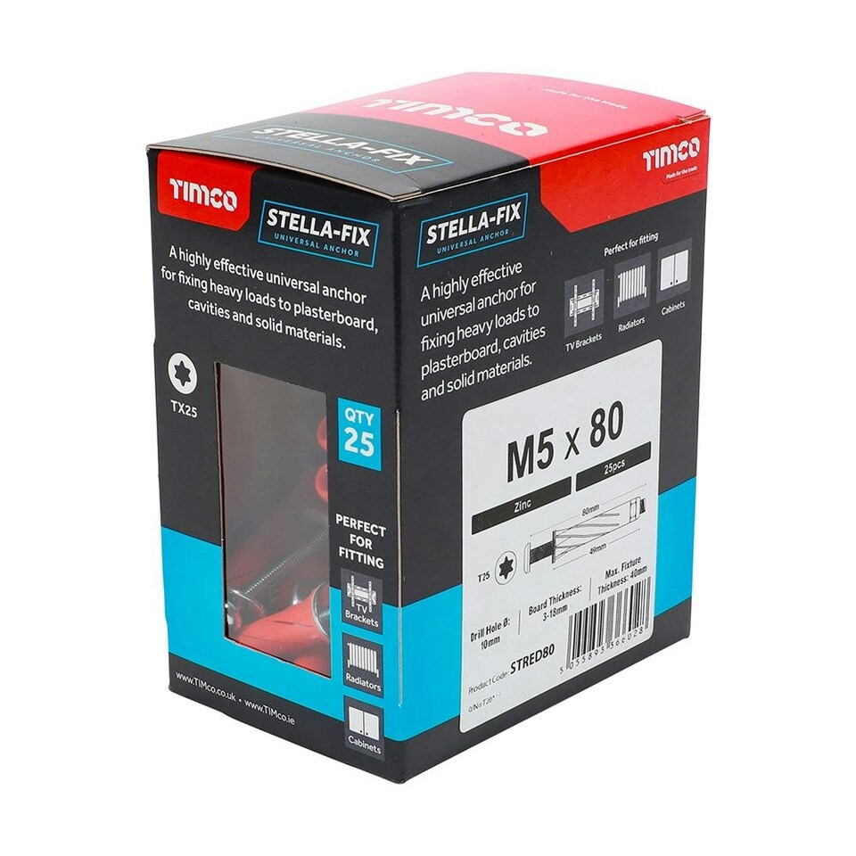 image 1 of Timco - Stella Fix Universal Anchors - TX - Pan - Red (Size M5 x 80 - 25 Pieces)