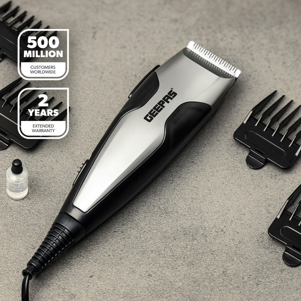 image 1 of GEEPAS Electric Hair Clipper – AC Mains Clipper/Trimmer with High Precision Ceramic Blades