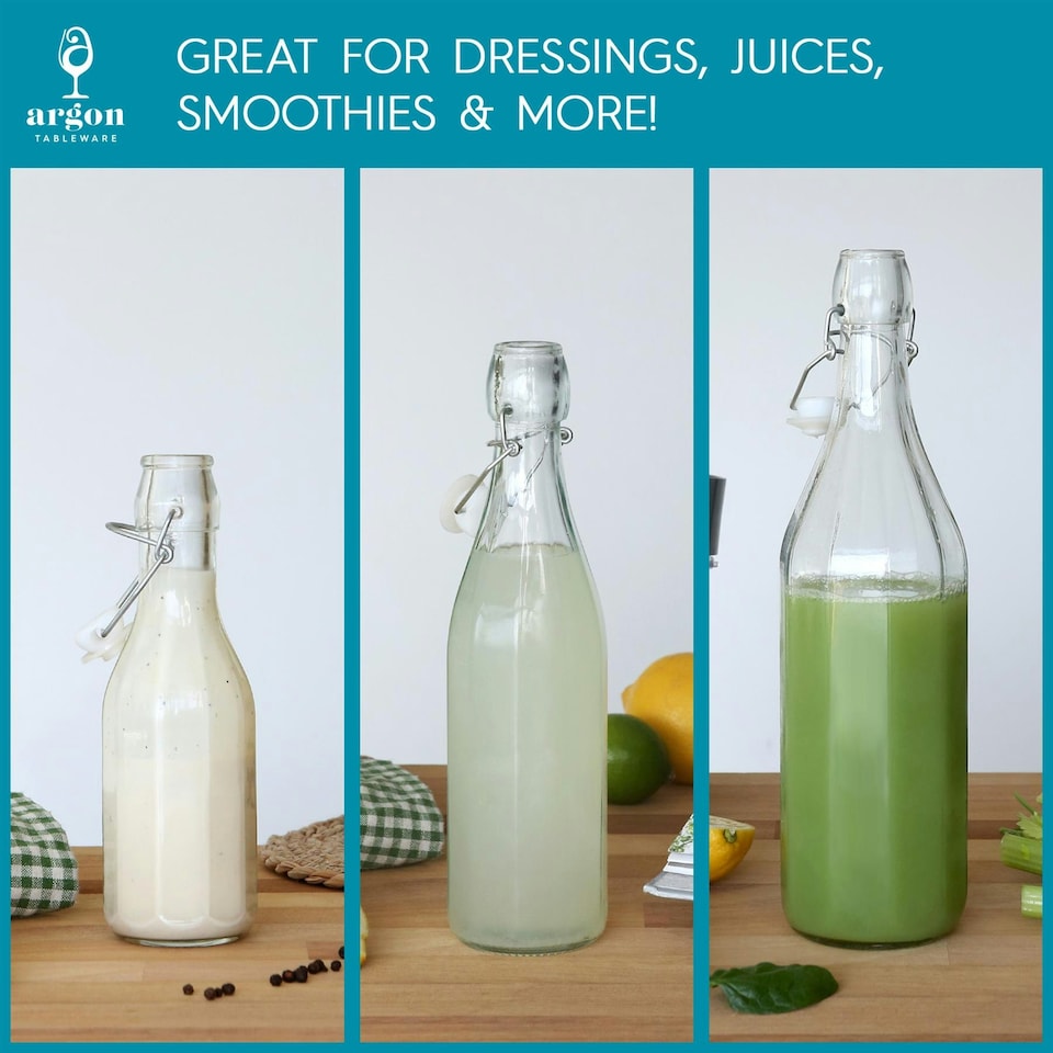 image 1 of Argon Tableware Glass Bottles with Swing Top - 1.1 Litre - Pack of 6 Clear | 1L