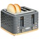 image 1 of HOMCOM Toaster with 4 Slot, 7 Browning Levels, 1600W, Grey Ripple Grey | Rose gold accents | 29.2L x 27.5W x 18.9Hcm