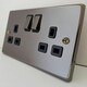 image 3 of SE HOME Black Nickel 2 Gang 13A DP Ingot 2 USB Twin Double Switched Plug Socket Black | Nickel