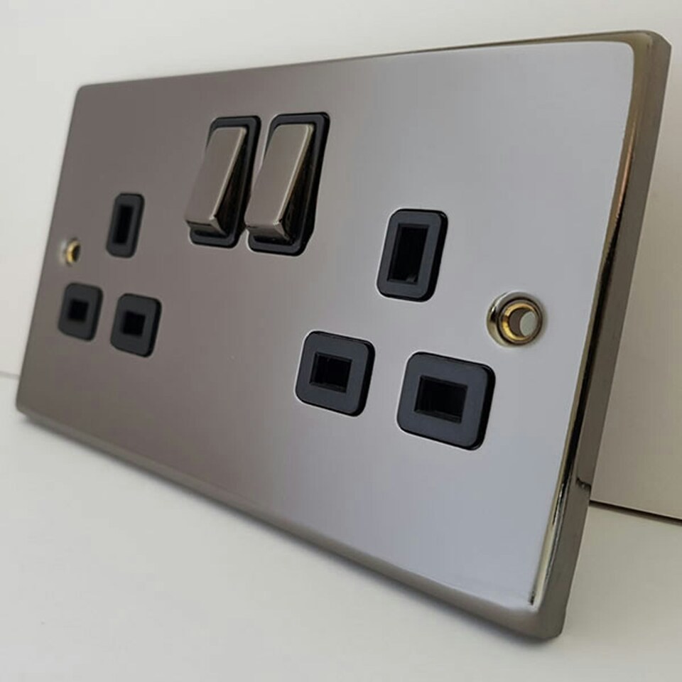 image 1 of SE HOME Black Nickel 2 Gang 13A DP Ingot 2 USB Twin Double Switched Plug Socket Black | Nickel