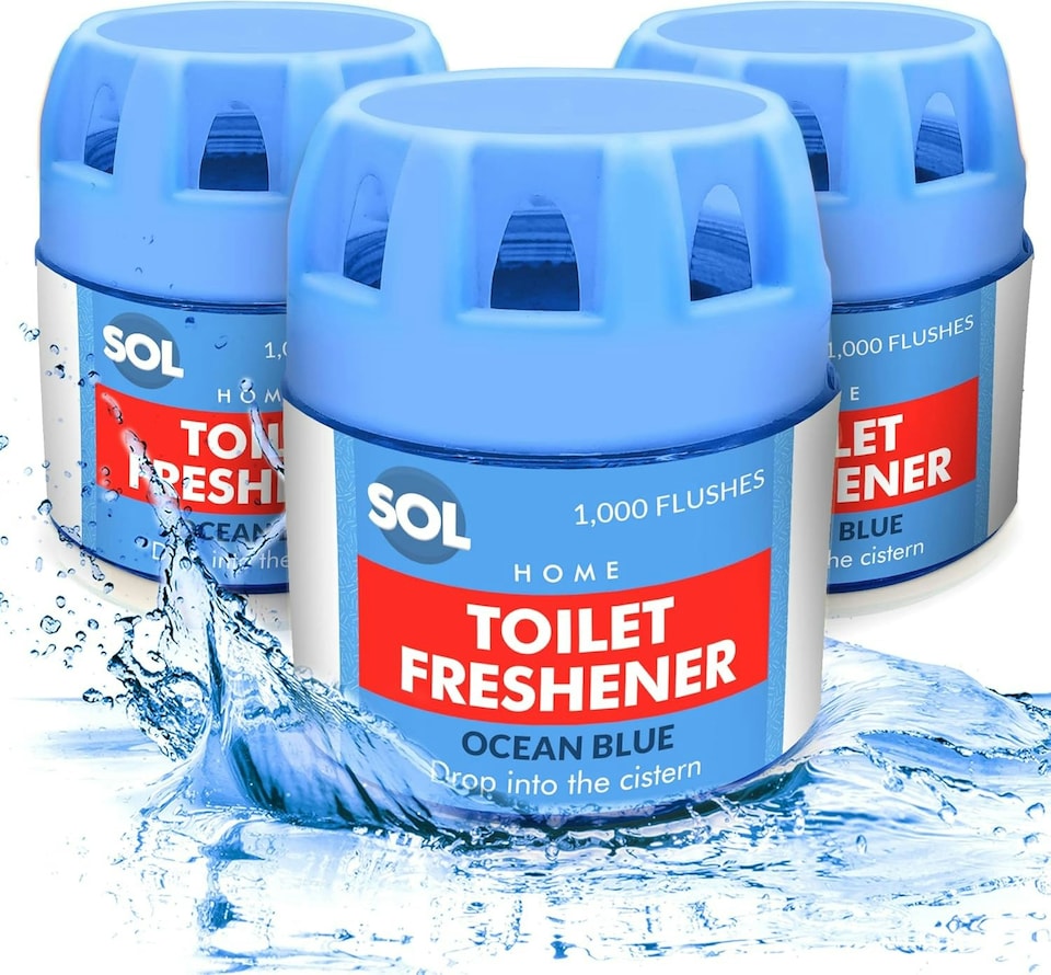 image 1 of SOL 3pk x 70g Toilet Fresheners, Ocean Scented Blue Cistern Blocks,