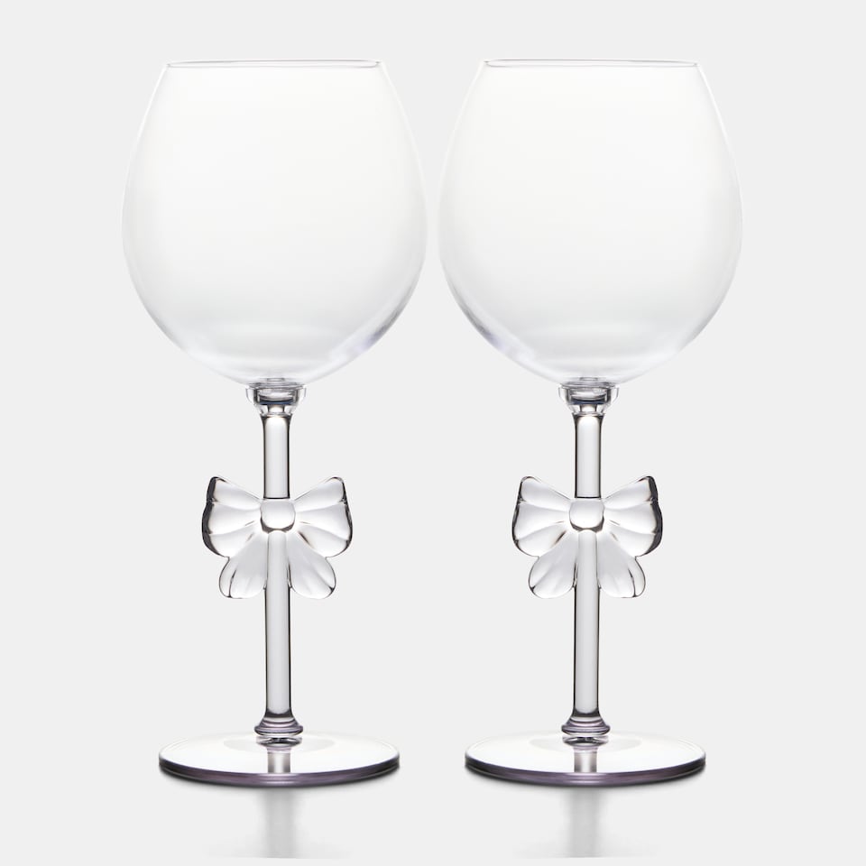 image 1 of OHS Set of 2 Bow Picnic Wine Glasses Plastic Reusable Champagne Flute