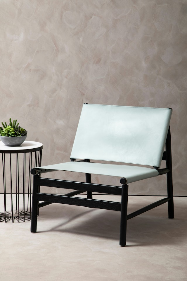 image 1 of Grey Plain Cow Leather Chair With Black Wooden Frame,Armchair With Curved Legs,Ideal For Outdoor Spaces | Brown