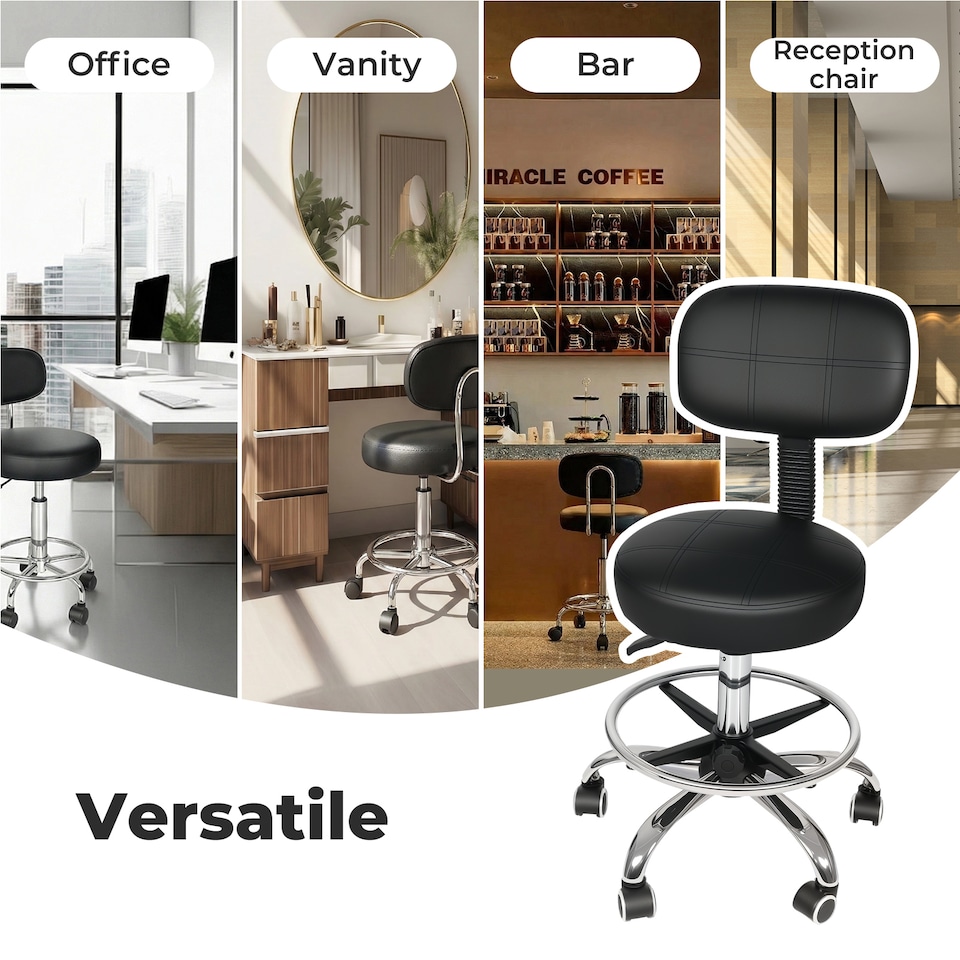 image 1 of Levede Swivel Drafting Chair Low Back Round Rolling Stool Height Adjustable