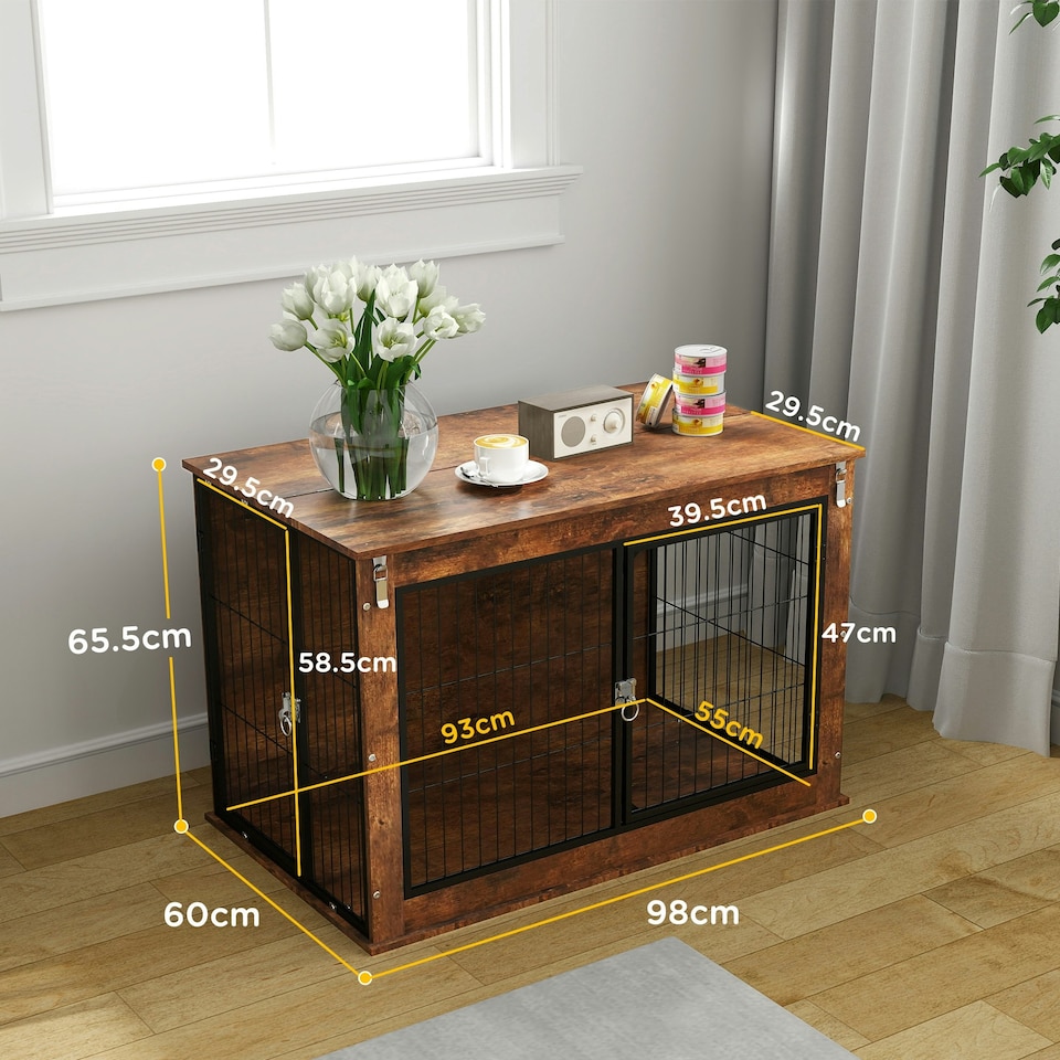 image 1 of PawHut Dog Crate Furniture with Openable Top, Two Doors, for Large Dogs