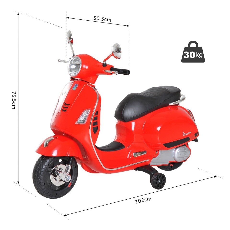 image 1 of HOMCOM Kids Ride On Licensed Vespa Motorcycle 6V MP3 Music LED Lights, Red