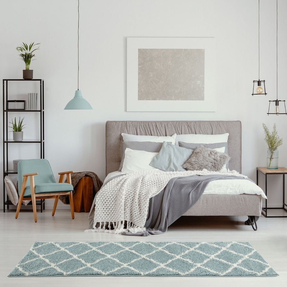 image 1 of The Rugs Moroccan Collection Soft High Pile Shaggy Lattice Floor Rugs and Runners Living Room