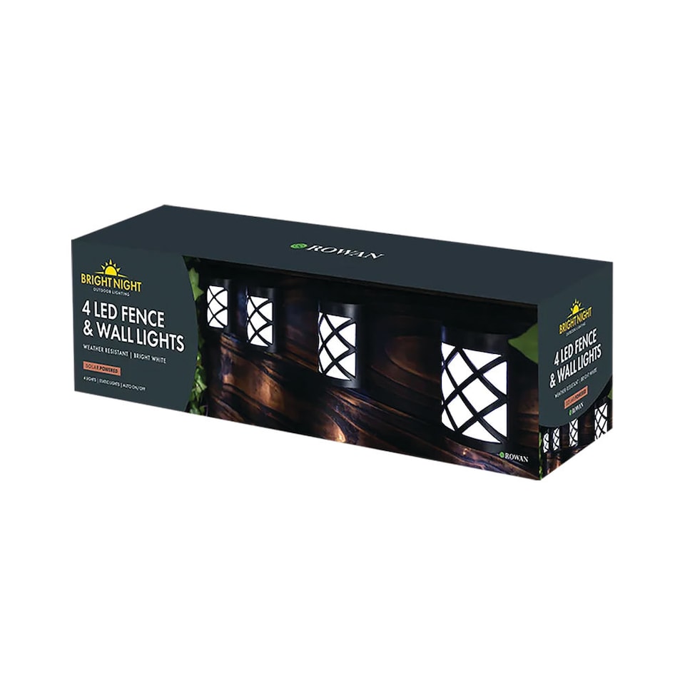 image 1 of Solar LED Fence & Wall Lights Bright White Outdoor Garden Lights Weather Resistant Auto On Off with Wall Fixings Pack of 4