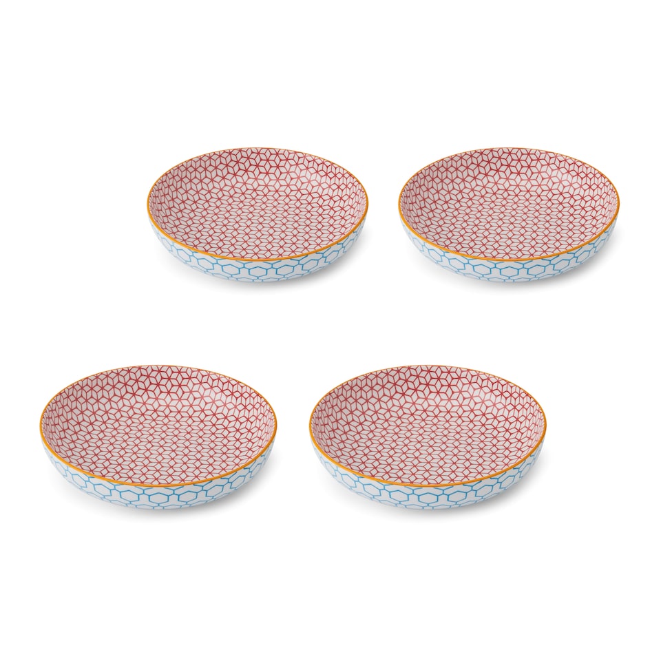 image 1 of Mikasa Set of 4 Blue Geometric Stoneware Pasta Bowls