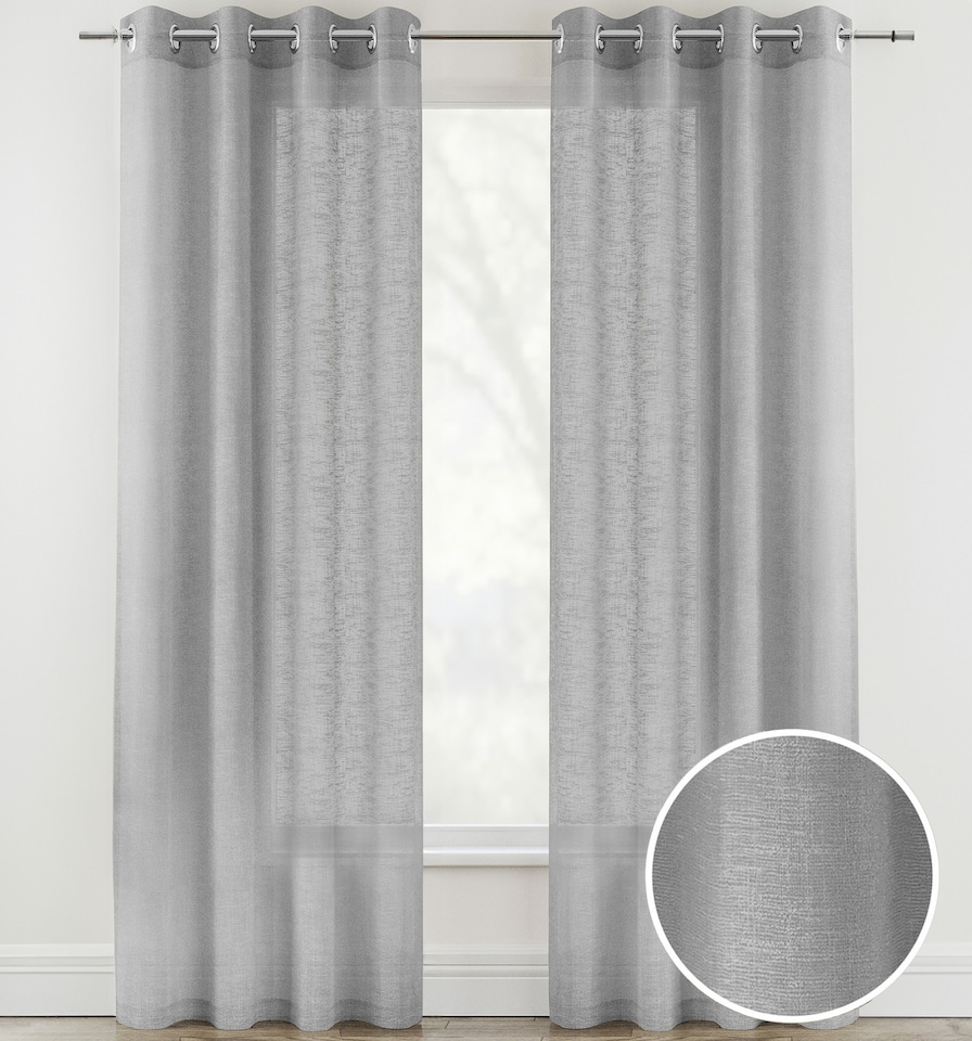 image 1 of Pair of Crete Silver Luxury Linen Look Sheer Panels with Eyelet Header 229 CM