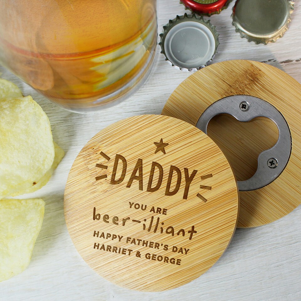 image 1 of Personalised Star Bamboo Bottle Opener Coaster