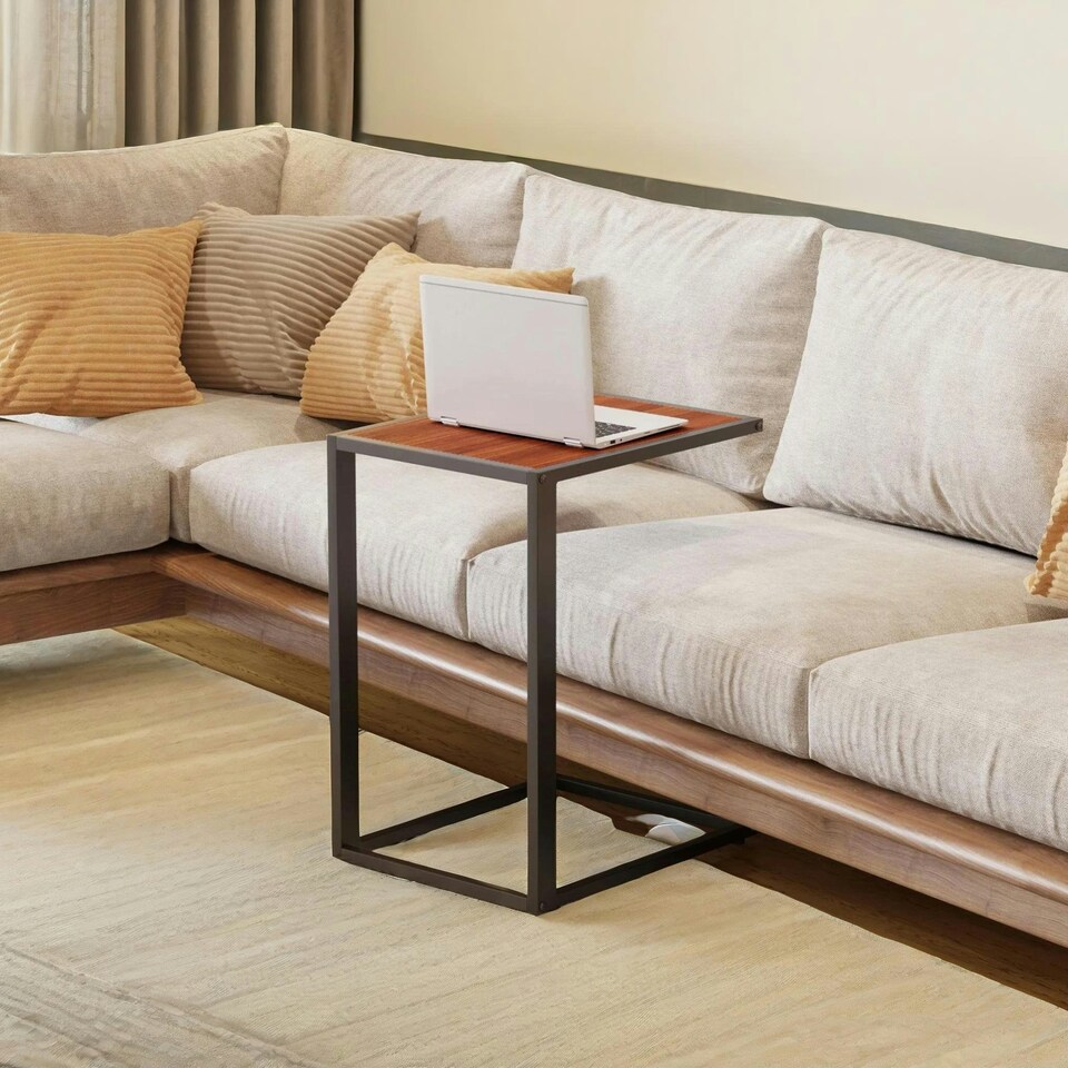 image 1 of Side Table C Shaped Walnut Brown