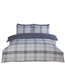 Harris Check Polyester Duvet Cover Set with Pillowcase Blue | King