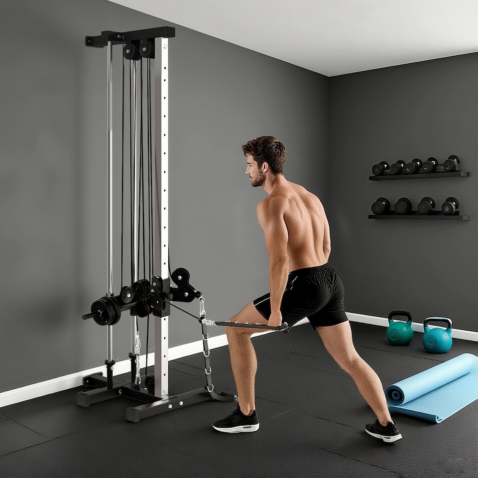 image 1 of SPORTNOW Wall Mount Cable Station with 15 Positions Adjustable Dual Pulleys