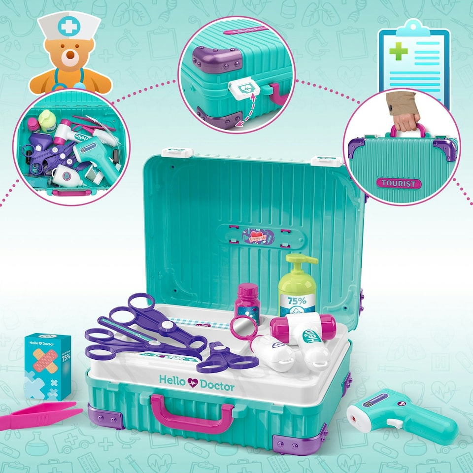 image 1 of Interactive Doctor Playset with Medical Trolley Cart Pretend Medical Tool Box Play Toy for Kids, Toddlers - Includes Doctor Tools & Accessories
