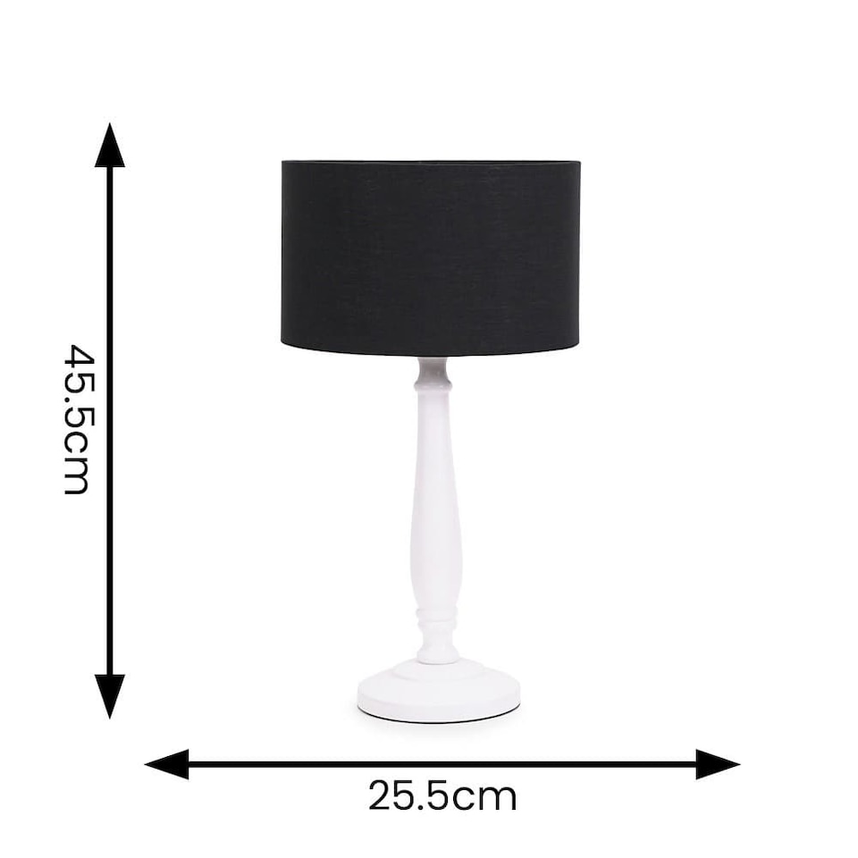 image 1 of ValueLights Victoria White Wood Table Lamp Black Shade and Bulb