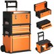 image 1 of HOMCOM 3-Tier Tool Box with Wheels, Stackable Steel Toolbox | Orange