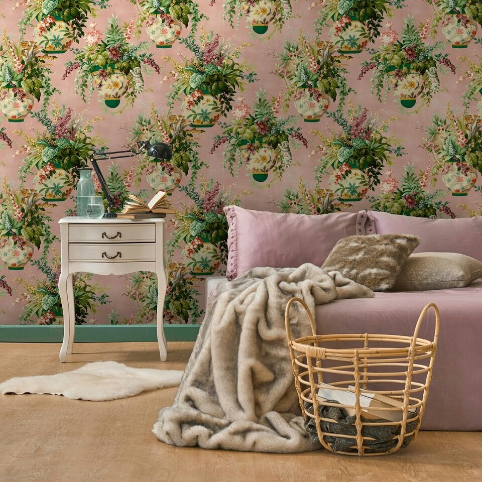 image 1 of Holden Décor Floral Vase Wallpaper - Pink/Green - 10m x 53cm Pink