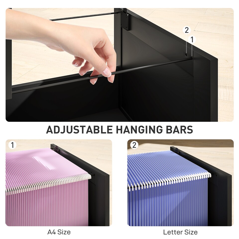 image 1 of HOMCOM 4 Drawer File Cabinet with Lock and Adjustable Hanging Bars, Black