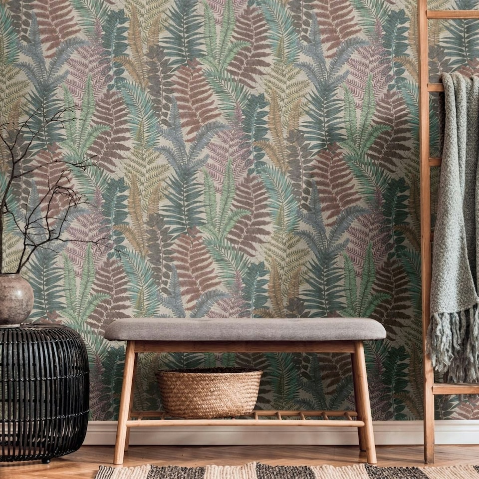 image 1 of AS Creation Famous Garden Fern Textured Wallpaper - Brown/Blue/Green - One Size Brown