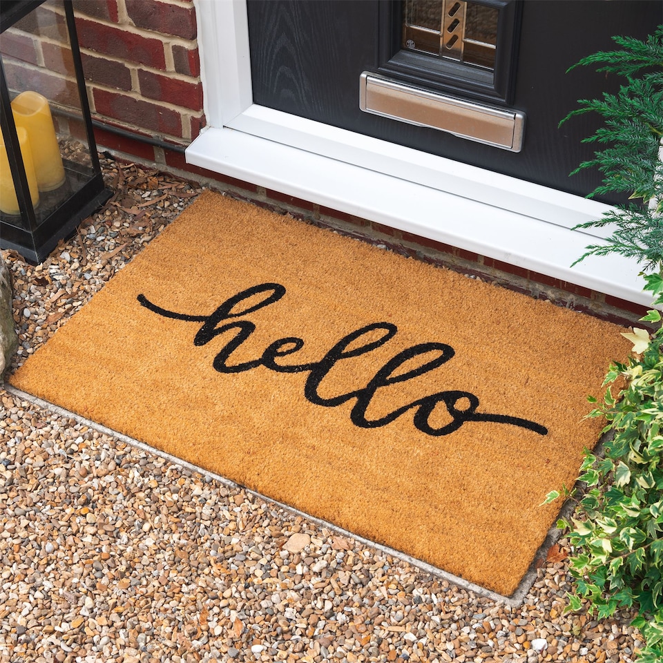 image 1 of Nicola Spring Coir Door Mat - 90 x 60cm - Hello - Indoor Outdoor Floor Mat Dirt Trapper Rug Non Slip Backing Doormat