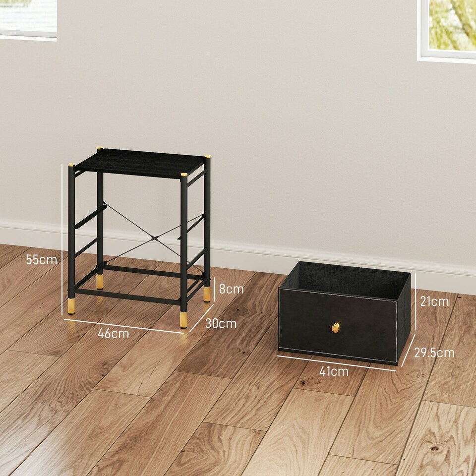 image 1 of HOMCOM PU Leather Bedside Table with 2 Drawers and Steel Legs, Black