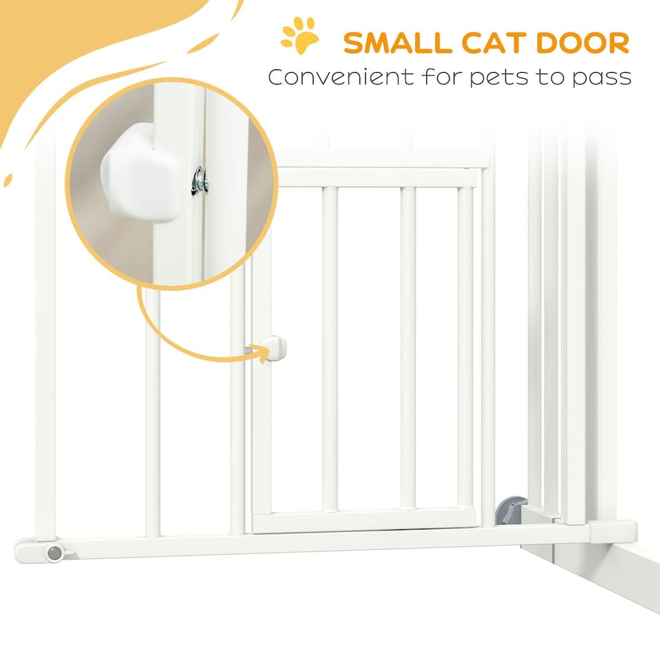 image 1 of PawHut Pressure Fit, Safety Gate Dog Gate w/ Small Cat Door Opening, 74-80cm