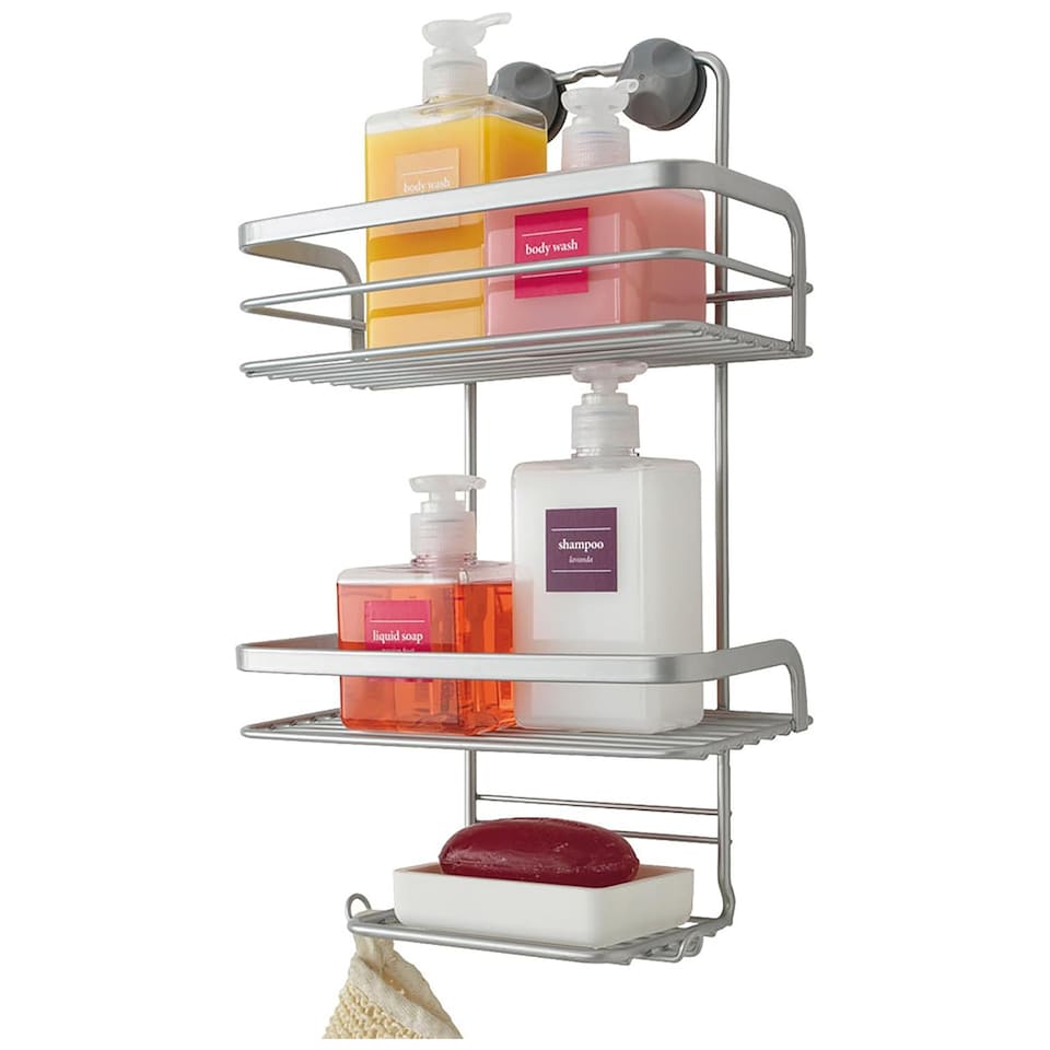 image 1 of Metaltex Viva 3-Tier Shower Caddy Bathroom Storage Rack - Silver