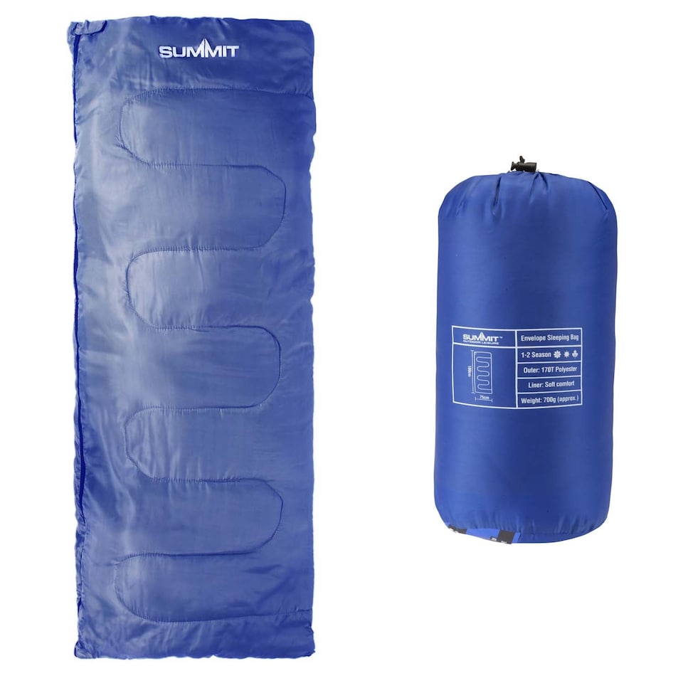 image 1 of vfm-estore Summit Trekker Envelope Sleeping Bag Single - Blue, 180 x 75 cm