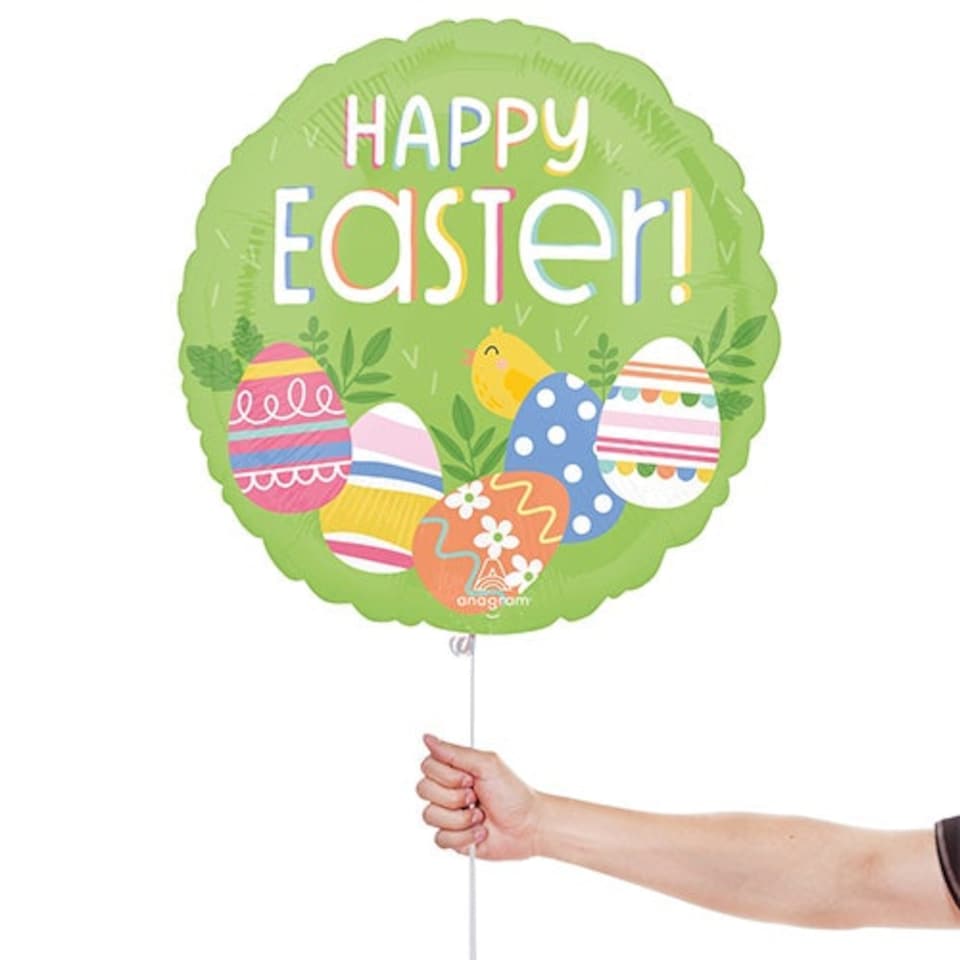 image 1 of Happy Easter Eggs Green Round Foil Helium Balloon 46cm / 18 in Green