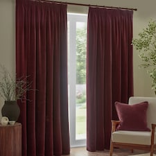 Yard Heavy Chenille Velvet Room Darkening Pencil Pleat Curtains | Red