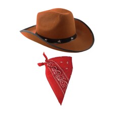 Brown Studded Cowboy Hat & Red Paisley Bandana | Multi | 12