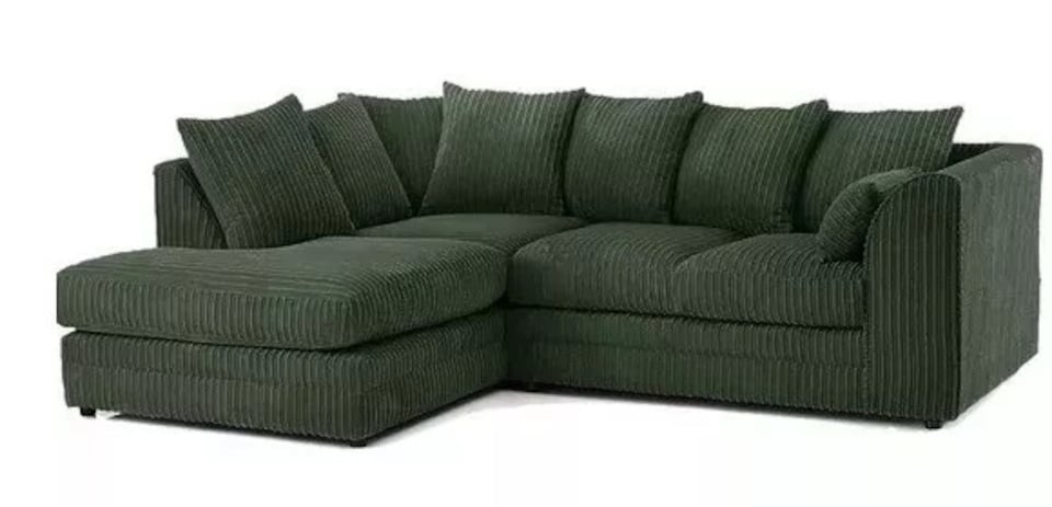 image 1 of CHICAGO LEFT HAND FACING JUMBO CORD CORNER SOFA LOUNGE IN GRENN