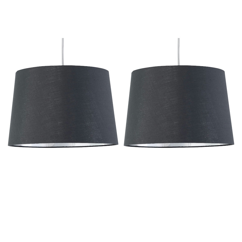 image 1 of First Choice Lighting Set of 2 Zoey Grey with Silver Inner Easy Fit Pendant or Lamp Shades Grey | Chrome